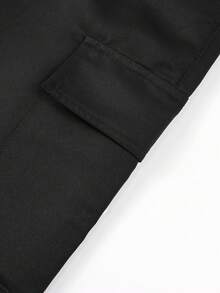 Spring/Autumn Men's Wide Leg Cargo Pants, Multi-Pocket Design, Loose Drape Straight Leg Long Pants, American Street Casual Trousers - Black - View 4