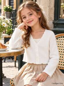 Girl, Girls, Teens Fashion Versatile White Cardigan Sweater Suitable For Daily Wear, Gatherings And Various Occasions - White - View 3