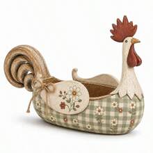 Cross-Border New Farmhouse Rooster Utensil Caddy, Rustic Farm Style Tableware Storage Holder, Decorative Craft Ornament For Kitchen Countertop - Green - View 2