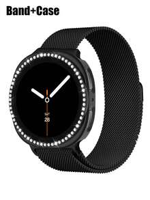Loop 磁吸米蘭式錶帶 + 水鑽鑲嵌錶殼，相容 Galaxy Watch9/8 40mm 44mm，柔軟透氣貼身可調節金屬網狀錶帶，時尚奢華防震硬 PC 錶殼，相容 Galaxy Watch 女款休閒運動商務派對錶帶與錶殼套組，易佩戴，舒適耐用 - 米蘭錶帶+鑲鑽錶殼-黑色 - 查看 7