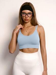 PinkTip Cross-Back Shaping Sports Bra, Built-In Bra Cup, Supportive, Seamless Fit, Suitable For Yoga And Casual Sports - Sky Blue - View 5
