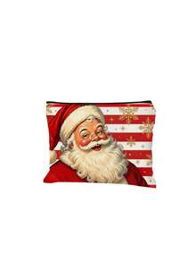 Double-Sided Printed Coin Purse/Organizer/Makeup Bag Featuring A Striped Santa Claus Pattern; Includes A Zipper And Is Lightweight And Portable Christmas Thanksgiving - Multicolor - View 12