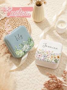Personalized Jewelry Box, Portable Jewelry Box, Women's Small Jewelry Box, Minimalist Home Jewelry, Customized Beige Bridesmaid Jewelry Box, Fabric Lining, Zipper Closure, Classic Style, Jewelry Gift Box, Jewelry Box - Multicolor - View 5