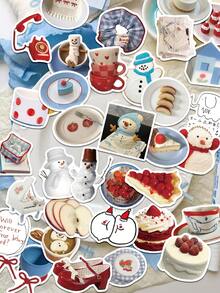 50pcs Winter Cream Style Stickers For Phone Case, Refrigerator, Planner, Diary, Scrapbook, Planner, Luggage, Window, Guitar, Helmet, Skateboard, Laptop - Multicolor - View 1