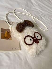 New Glasses Bear Plush Crossbody Phone Bag Cute Adorable Unique Cartoon Fashion Versatile Plush Bag - Beige - View 3