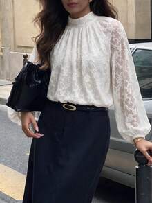 Áo nữ ren xếp ly mặc thường ngày phong cách casual - trắng - Xem 6