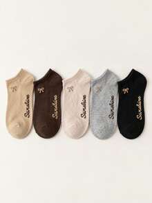 5 Pairs Random Style Women's Cute Bow Jacquard Invisible Low-Cut Short Socks, Suitable For Sports Shoes - Multicolor - View 7