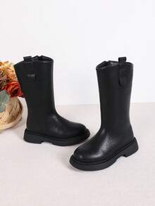 Autumn/Winter New Thermal Lined Children's Side Zipper Thick Sole Mid-Calf Boots Round Toe Buckle Vintage Versatile Snug Fit Height-Increasing Kids Boots - Black - View 2