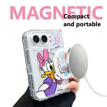 Miniso Disney Daisy Duck Phone Case Cute Cartoon Creative Women's Style For IPhone Duo, IPhone 18 Foldable Screen Protective Cover, Transparent Acrylic Magnetic Support Wireless Charging Hard Shell, Simple Personalized Sweet - Clear - View 5
