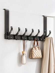 1pc Multi-Function Over-The-Door Hook, Strong No-Drill Towel & Clothing Rack, Space Saving Heavy Duty Storage Organizer For Bathroom, Wardrobe, Entryway Door, Suitable For Bedroom Closet, Holiday Home Decor Accessory, Wall Mounted Hanger - Black - View 7