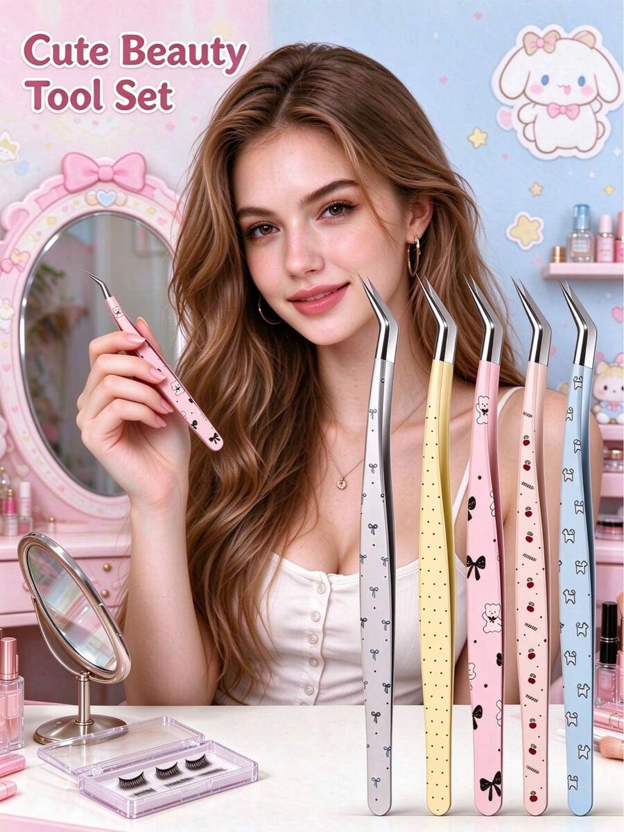 1pc Curved Cartoon Tweezers, Cartoon Gold Feather Clip High Precision Anti-Static Eyelash Tweezers, Cartoon Eyelash Extension Tweezers, Eyelash Extension Tool, Beginner Tweezers, High Precision Eyelash Clip Extension Assistant, Lash Artist Gold Feather Clip Stainless Steel Sticker Tweezers, Christmas Gifts, Pink, Eyelash Curler, Gifts, Accessories, Gifts For Women, Tweezers, Tweezers
