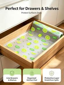 4pcs Reusable Thickened Moisture-Proof Mats (Drawer/Refrigerator Universal) - Lemon Pattern, Drawer Liners, EVA Material, Suitable For Refrigerator And Kitchen Decoration, Kitchen Essential/Supplies/Accessories; Also Suitable For Halloween, Christmas And Other Holiday Decorations. - A - View 2
