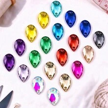 Assorted Shapes, 20pcs/Pack, Mixed Shapes, Flat Back Double Hole Exquisite Glass Rhinestones, Used For Sewing Wedding Dresses, Handbags And Shoes, Jewelry Making, Craft Accessories - Assorted Shapes 20pcs - View 18