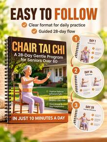 1 Copy "Tai Chi Chair Guide For Seniors: Suitable For People 60 And Above" - 28-Day Gentle Daily Training Plan, Spiral-Bound Seated Exercise Manual, Applicable For Balance Training, Fall Prevention, Strength And Flexibility Improvement - Multicolor - View 6