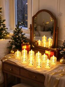 24/12/3pcs Battery Operated Diamond Pattern Flameless LED Tealight Candles, Warm Light Electronic Christmas Decor Candle Lights, Christmas LED Candles,Electronic Fake Candles, Winter Wedding Party Table Home Decor Crystal Candle Light - Diamond Surface-m - View 4