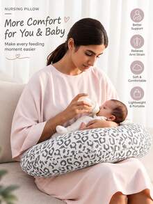 Leopard Print U-Shaped Nursing Pillow Soft Support Breastfeeding Pillow Multifunctional Pregnancy Belly Support Backrest Pillow Baby Nursing Feeding Waist Support Cushion - Grey Leopard Print - View 10