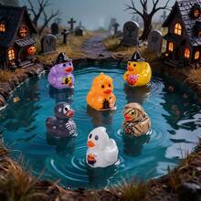 1/10/20/50pcs Mini Halloween Duck Figurines, Pumpkin & Grim Reaper Skeleton Mini Statues, Halloween Party Favors, Classroom Rewards, Desktop, Car Window Micro Landscape Decor - A - View 4