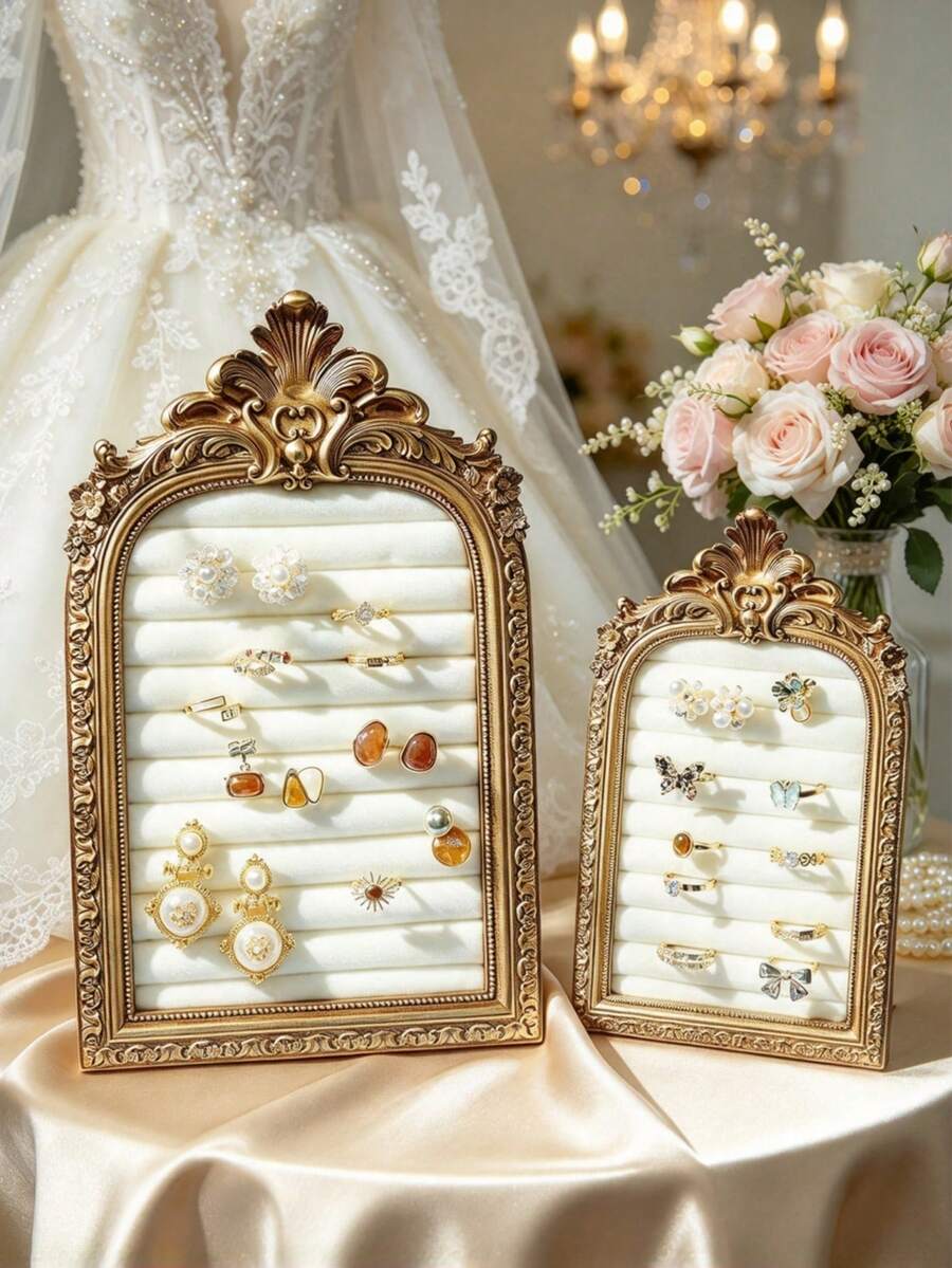 Vintage Resin Jewelry Organizer, European Retro Scroll Frame Jewelry Display Stand With Velvet Ring Tray, Decorative Jewelry Storage Rack For Vanity, Bedroom, Wedding And Gift.Gift Box.Christmas.Funny Gifts.Wedding Accessories.Jewellery Organizer - Multicolor - View 1
