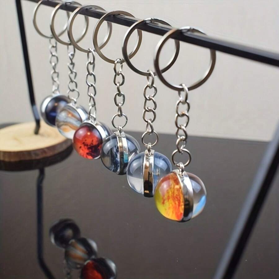 1pc Glow-In-The-Dark Solar System Planet Glass Ball Keychain, Double ...