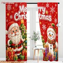 2pcs 2D Flat Printing Santa Claus & Snowman Christmas Pattern Printed Curtains, Soft Light, Privacy Protection, Pocket Rod Installation, Suitable For Living Room, Kitchen, Bedroom, Study, Balcony, Hotel, Restaurant, Apartment, Home Decor (Curtain Rod Not Included) - A - View 4