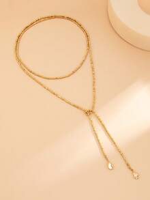 1pc Personalized Hip-Hop Style Square Bead Decor Necklace, Fashionable Women's Accessory Suitable For Daily Wear, Shopping, Parties And Gatherings, Square Bead Quantity Is Random - Gold - View 2