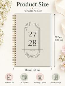 1pc Minimalist 2027-2028 A5 Planner, 24-Month Dated Monthly Schedule Book With Notes Pages & Gold Spiral,For Women Men Teachers, Home School Office Use, Holiday Gift - A5 - View 7