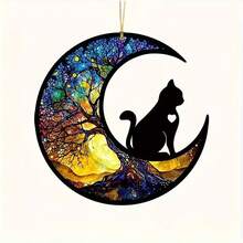 Acrylic New Moon Cat Hanging Ornament, Flat Car Rearview Mirror Pendant, Keychain Charm - Acrylic Pendant - View 3