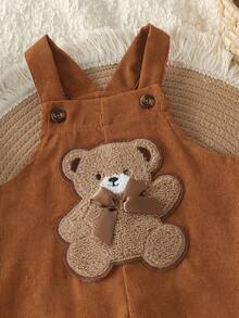 1pc Baby Girl Cute Multi-Color Casual Brown Bear Doll 3D Bow Corduroy Overalls Thin Spring/Autumn - Khaki - View 5