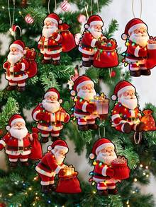 20pcs Santa Claus Christmas Hanging Decorations, Classic Holiday Element Printed Design Ornaments, Great Choice For Christmas And New Year Decor And Gifts, Suitable For Christmas Tree - Santa Claus Wooden Ornament - View 3