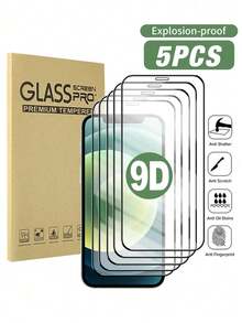 5PCS Super 9D Tempered Glass Screen Protector, Compatible With IPhone 18 Pro Max/18 Pro/18 Duo/17/17Pro/17Air/17Pro Max/16/16Pro/16Pro Max/15/15Pro/15Pro Max/14/14Pro/14Pro Max/13/13Pro/13Pro Max/12/11/XS/8/7, Anti-Scratch, Anti-Shock, Anti-Fingerprint, 9H Hardness, Easy Installation. - Black - View 1