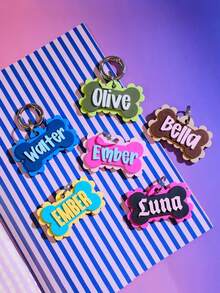 1pc Customized Fan-Shaped Bone Pet Tag 3D Printed Dog Identification Keychain - Pet Tag - View 2