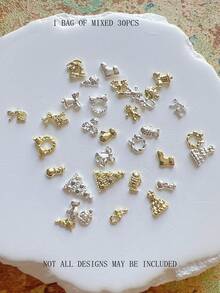 1 gói phụ kiện trang trí nail nghệ thuật mùa đông Giáng Sinh, cây thông, vòng hoa, tuần lộc, chuông, charm nail 3D bằng hợp kim kim loại - Nhiều màu - Xem 6