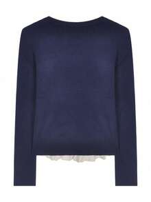 Spring New Ballet Style Sweet Knitted Long Sleeve T-Shirt Slimming Inner Layer Top - Navy Blue - View 5