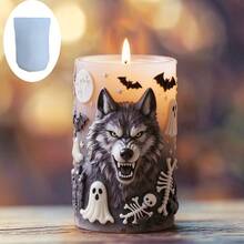 Halloween Werewolf Cylindrical Silicone Mold, Ghost Bat Skull Bone 3D Relief Mold, DIY Aromatherapy Candle Craft Decor, Reusable, Suitable For Resin, Plaster, Cement, Clay, Dark Gothic Style Desktop Decoration, Halloween Handmade Creative Decor Gift - A - View 1
