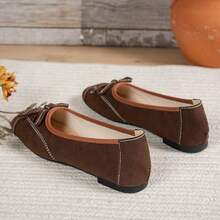 Women's Suede-Like Faux Suede Bow Decor Square Toe Low Vamp Flat Ballet Shoes, Vintage Commuter Style, Brown, Spring/Autumn - Brown - View 5