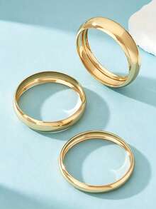 3pcs Vintage Exaggerated Luxury Wide Metal Bangle Bracelet Set For Women, Suitable For Daily Wear, Party, Vacation, Date, Wedding, Gathering, Layering - Yellow Gold - View 4