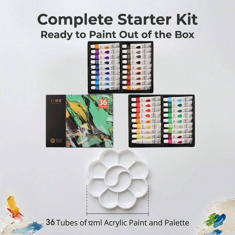 12/18/24/36 Colors Of Acrylic Painting Pigments + Palette, Suitable For Painting Pigment Sets And Tool Supplies.