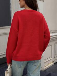 Just Masa Women's Fall Winter Colorblock Star Pattern Sweater Top,Long Sleeve Round Neck Rib-Knit Pullover,For Daily Wear,Going Out,Christmas,Travel - Red - View 2