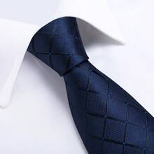 4Pcs Men Formal Suit Accessory Kit, Royal Blue Plaid Tie, Pocket Square, Cufflinks & Tie Clip, Random Cufflink Design - Royal Blue - View 4