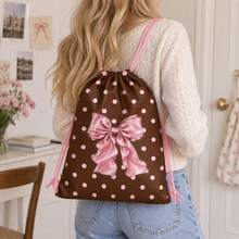 Drawstring Bag - Cute Coffee Brown Bow Print - Suitable For School, Sports, Travel And Toy Storage - Sports, Fitness, Swimming, Travel Backpack - Drawstring Sports Bag - View 6