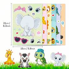 6 Lembar Stiker Puzzle Hewan Hutan, Stiker Wajah Singa, Harimau, Gajah, Jerapah Safari yang Lucu, Stiker DIY Seru untuk Anak-Anak untuk Scrapbooking, Kerajinan Edukatif Interaktif Orang Tua-Anak - MultiWarna - View 6