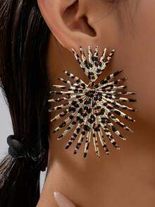 3Pairs Gold Leopard Print Earrings Set, Statement Sunburst Studs, Bow Drop Dangle & Black Enamel Hoop Earrings, Elegant Jewelry Gift For Women - Multicolor - View 3