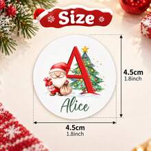 Custom Christmas Initial Stickers, Personalized Name Santa & Christmas Tree Gift Labels, Festive Round Stickers For Gift Boxes, Cups & Party Favors, Customized Name Holiday Labels, Customizable Christmas Gift Seals For Family & Friends 2026 - Multicolor - View 2