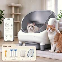 Self Cleaning Litter Box,Open Top Automatic Litter Box With App Control For Multiple Cats, Sensors Protection, Odor Control Includes 2 Roll Liners,Large Waste Bin, Cream White - 查看 1