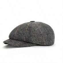 1pc Tweed Vintage Style Hat, Fashionable Autumn/Winter Accessory, Beret, Newsboy Cap, Octagonal Cap, Wool Blend Hat, Suitable For Daily Wear, Holiday Events, British Vintage Style Men's Newsboy Cap - A - View 8