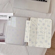 1件裝 藍色貝殼海星蝴蝶結印花 三折背蓋 全透明薄殼 防震防摔 筆槽平板保護殼，適用 iPad PRO/AIR、Pad 5/6/7、Pad、MatePad、Honor Pad - 彩色 - 查看 4