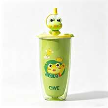 QWE AS Material Straw Water Bottle 600ML Cartoon 3D Figurine Straw Lid Portable Milk Tea Cup - Green - View 13