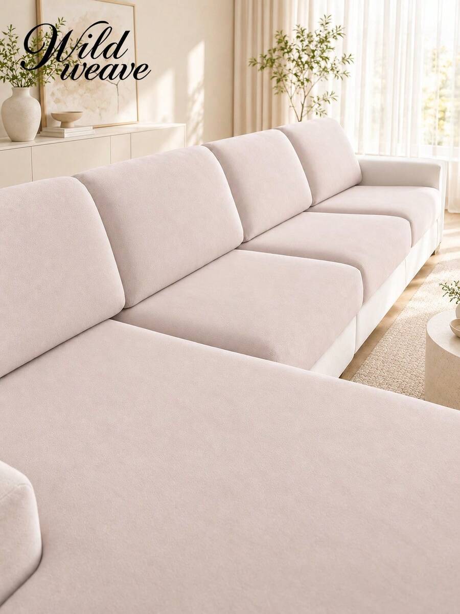 1pc Minimalist Solid Color Milk Silk Stretch Sofa Seat Cushion Cover, Suitable For All Seasons