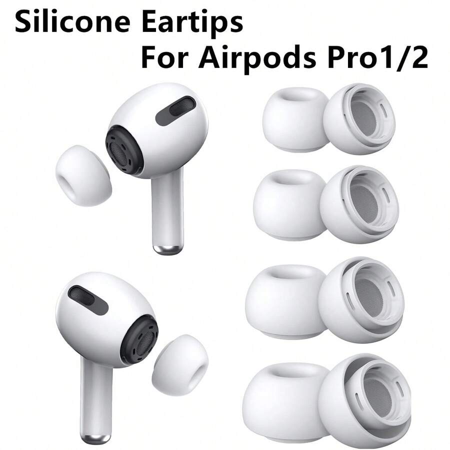 Compatible With Airpods Pro1/2 Replacement Ear Tips Earbuds [4 Pairs/1 Pair], Silicone Noise Cancelling Earbud Tips (Sizes XS/S/M/L, White) - View 1