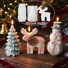 3pcs Christmas Silicone Mold Set, Includes Christmas Snowman Mold, Christmas Tree Mold, Deer Mold, Holiday Atmosphere Decorative Plaster Mold, Aromatherapy Candle Mold, Reusable - Silicone Mold - View 6
